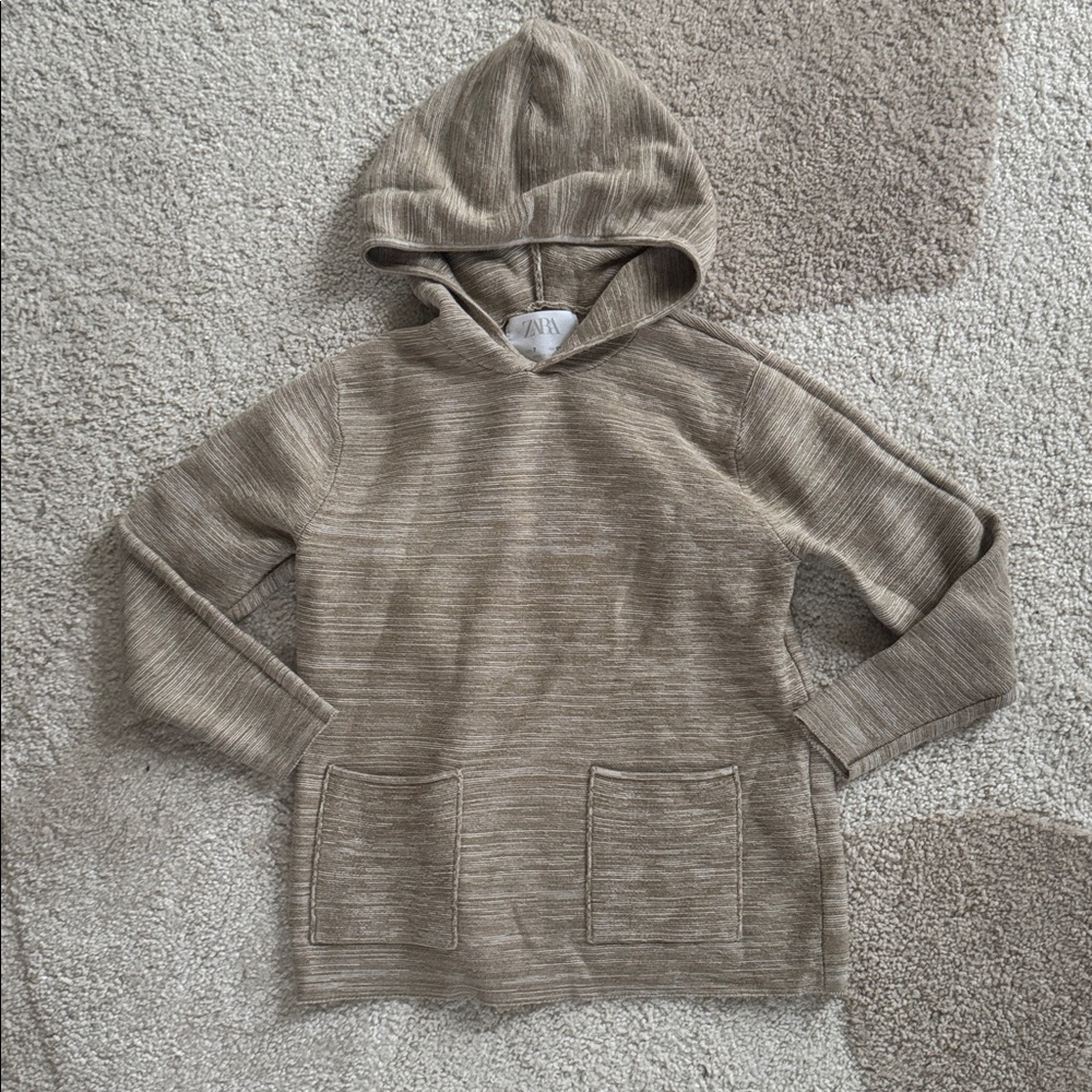 Zara Boys Beige Hooded Sweater with Pockets